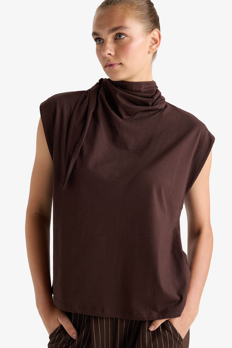 DeFacto Brown Woman Slim Fit Half Turtleneck Blouse Casual - Image 1