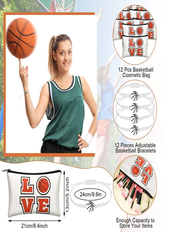 Kajaia 24 Pcs Christmas Basketball Makeup Bag and Braceles Gifts Set for Women Girls Portable Bag with Zippers Cord Braided Charms Xmas Party Favors Gifts for Girls Basketball Team(White) - Image 2