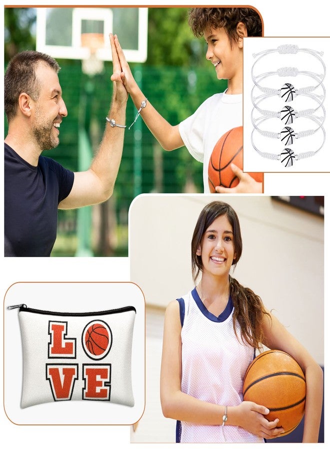 Kajaia 24 Pcs Christmas Basketball Makeup Bag and Braceles Gifts Set for Women Girls Portable Bag with Zippers Cord Braided Charms Xmas Party Favors Gifts for Girls Basketball Team(White) - Image 5