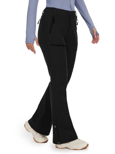 Cycorld Women's Snow Ski Pants Fleece Lined Waterproof Softshell Insulated Flare for Snowboarding Hiking Winter Outdoor(Black, 14) - Image 1