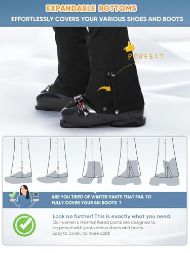 Cycorld Women's Snow Ski Pants Fleece Lined Waterproof Softshell Insulated Flare for Snowboarding Hiking Winter Outdoor(Black, 14) - Image 4