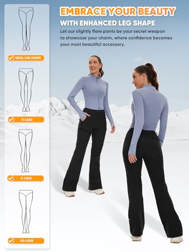 Cycorld Women's Snow Ski Pants Fleece Lined Waterproof Softshell Insulated Flare for Snowboarding Hiking Winter Outdoor(Black, 14) - Image 2