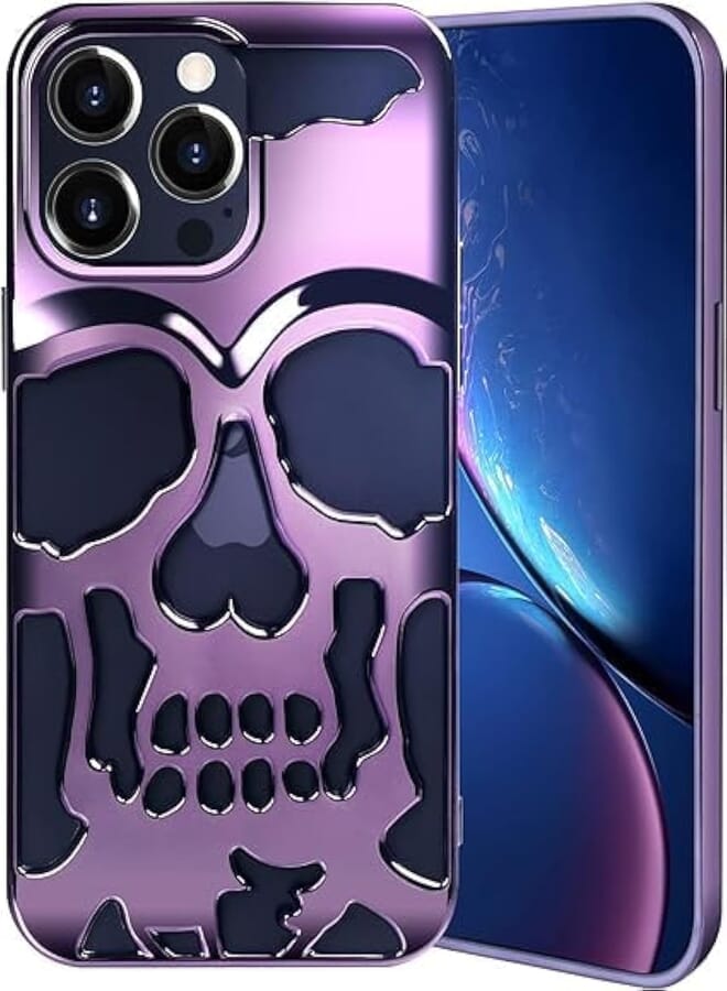 Next store Luxury Skull Electroplated Back Case Cover Ultra Soft Touch Bumper Case Stylish Look Premium Protection Cover Compatible with iPhone (13 Pro Max) for Men Women (Purple)