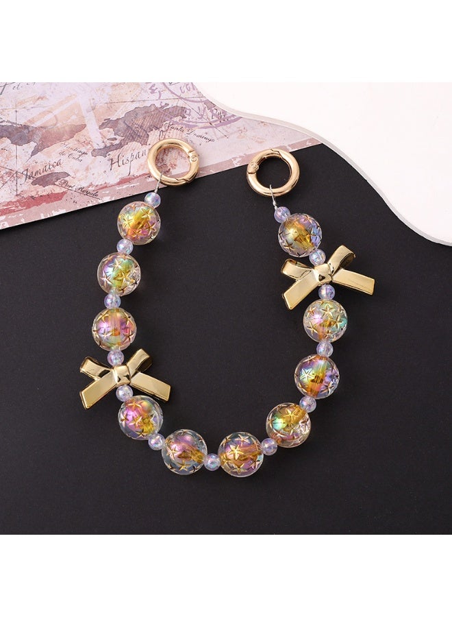 NIBEMINENT Super Cute Beaded Phone Charm – Trendy Phone Chain Wrist Strap, Shining Beads Chain Lanyard for Cell Phone