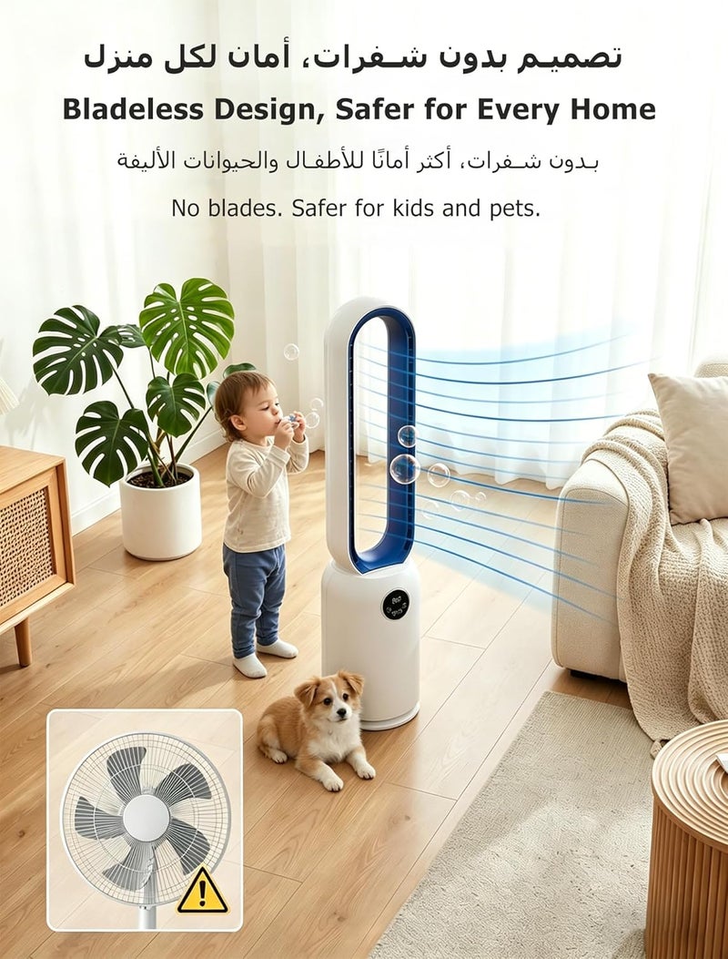 اوٹل مروحة برجية 88 سم / 37 بوصة مع جهاز تحكم عن بعد وشاشة LED، مروحة بدون شفرات صامتة بمحرك DC قوي بقدرة 50 وات كحد أقصى، 24 سرعة، مؤقت 12 ساعة، دوران 60 درجة، تشغيل هادئ للمنزل والمكتب وغرفة المعيشة (أبيض) - Image 3