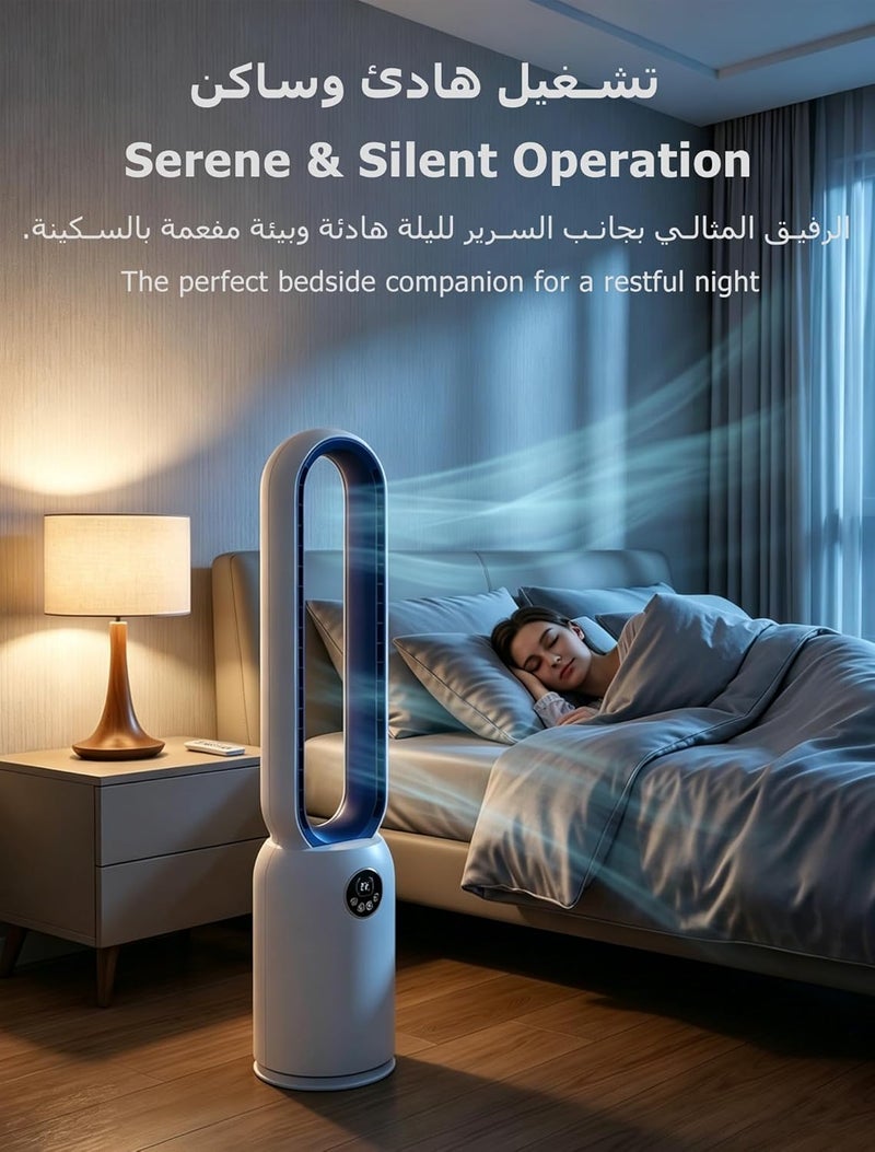 اوٹل مروحة برجية 88 سم / 37 بوصة مع جهاز تحكم عن بعد وشاشة LED، مروحة بدون شفرات صامتة بمحرك DC قوي بقدرة 50 وات كحد أقصى، 24 سرعة، مؤقت 12 ساعة، دوران 60 درجة، تشغيل هادئ للمنزل والمكتب وغرفة المعيشة (أبيض) - Image 5
