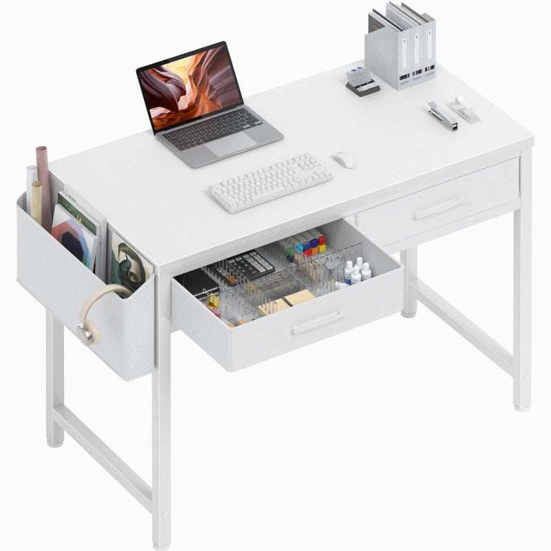 DLisiting 32 Inch Small White Desk with 2 Drawers, Study Writing Computer Desk with Storage Drawer for Bedroom Home Office, Vanity Table Without Mirror for Girls Small Spaces - Image 1