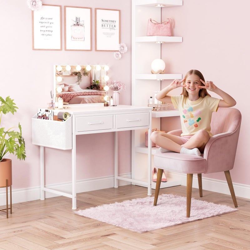 DLisiting 32 Inch Small White Desk with 2 Drawers, Study Writing Computer Desk with Storage Drawer for Bedroom Home Office, Vanity Table Without Mirror for Girls Small Spaces - Image 4