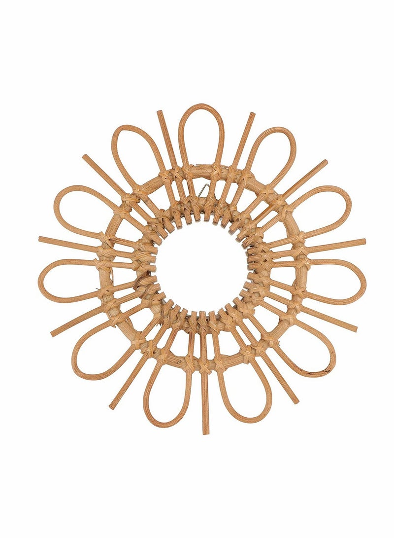 SOLARAE Rattan Wall Mirror Round Hanging Mirror Sunflower Circular Wall Mirror Decor Nordic Style Wicker Dressing Makeup Mirror Decor - Image 1