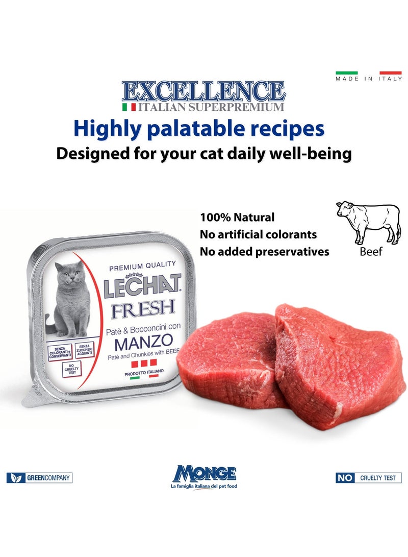Monge Lechat Fresh by Monge | Cat Wet Food with Beef | Super Premium Complete Wet Cat Food | Patè & Chunkies in Alutray - Pack of 32x100g - Image 4