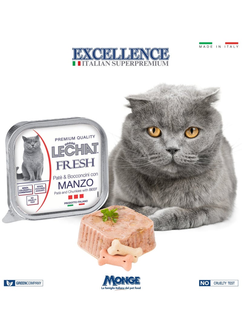 Monge Lechat Fresh by Monge | Cat Wet Food with Beef | Super Premium Complete Wet Cat Food | Patè & Chunkies in Alutray - Pack of 32x100g - Image 3