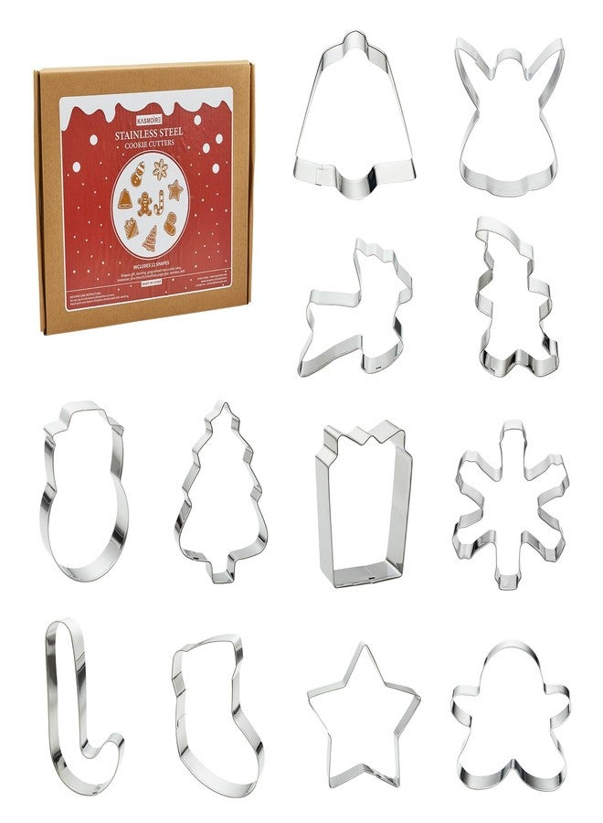 Kasmoire Christmas Cookie Cutter Set-12Pcs Stainless Steel Cookie Molds-Snowman,Christmas Tree,Gingerbread Man,Candy Cane,Snowflake & More Shapes For Baking - Image 1