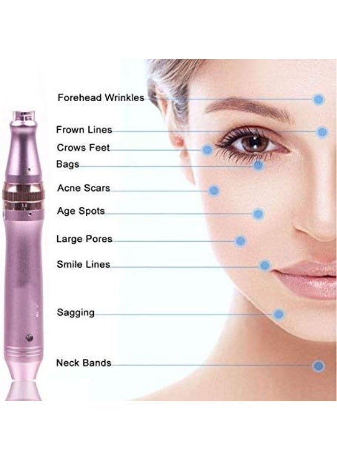 جهاز ديرما بن احترافي – قلم ميكرونيدلينج كهربائي لاسلكي مع 2 كارتريدج إبر 12 سن لتجديد البشرة - Image 3