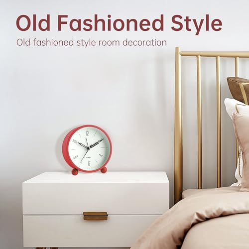Jall Analog Alarm Clock, 4 inch Super Silent Non Ticking Small Clock with Night Light, Battery Operated, Simple Design, Old Fashioned Style Wine-red Decor, for Bedroom, Bedside, Desk, Adult, Kid, Gift, Red - Image 5
