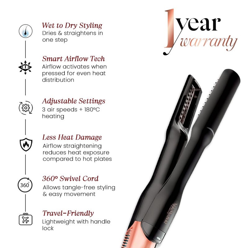 MakeMeeBold Wet to Straight Air Brush & Heat Protectant Mist Combo | 1200W Wet to Dry Hair Straightener with Smart Airflow | 1.4" Ceramic Plates & Teeth | 3 Air Speed Settings - Image 3
