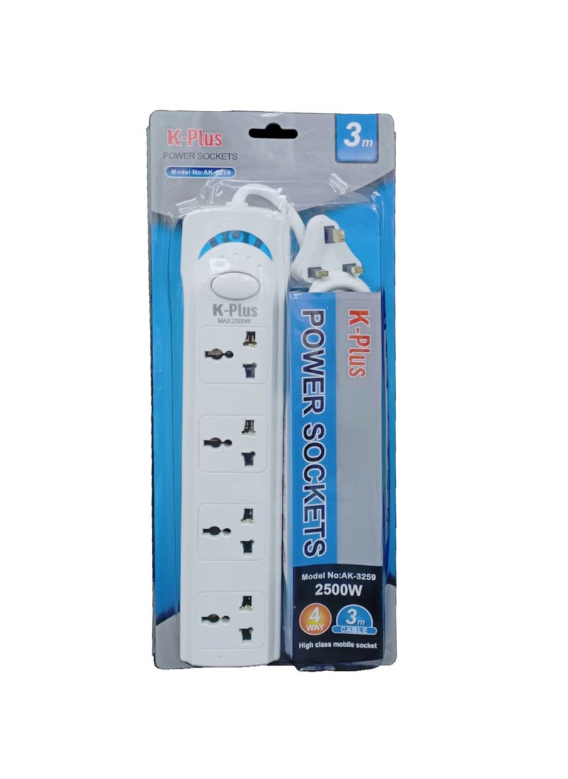 KPlus KPLUS 4 Way 3 Meter Extension Cord Power Cord Power Strip with Switch  - Image 1