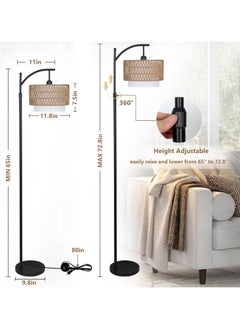 Generic Floor Lamp,Arc Floor Lamp for Living Room with 3 Color Temperatures, Farmhouse Floor Lamps with Remote & Dimmable Bulb, Boho Standing Lamp with Rattan & Fabric Shades, Adjustable Tall Lamp for Bedroom, Office  - Image 3
