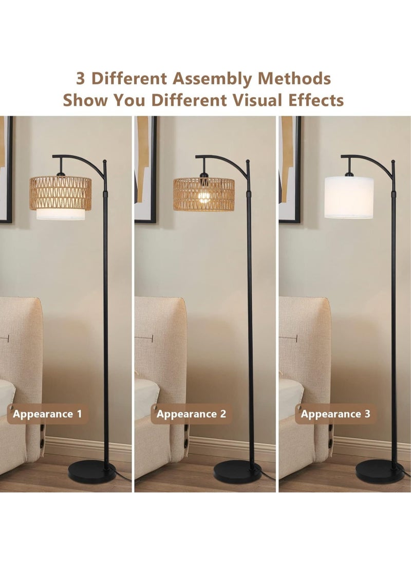 Generic Floor Lamp,Arc Floor Lamp for Living Room with 3 Color Temperatures, Farmhouse Floor Lamps with Remote & Dimmable Bulb, Boho Standing Lamp with Rattan & Fabric Shades, Adjustable Tall Lamp for Bedroom, Office  - Image 5
