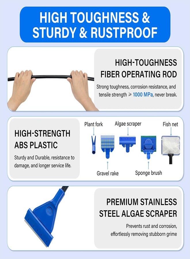 Novique 5 in 1 Fish Tank Cleaner Kit Aquarium Cleaning Tools with 22~32 Inch Extendable Non-Slip Handle Fish Tank Cleaner with Algae Scraper and Fish Net - Image 3