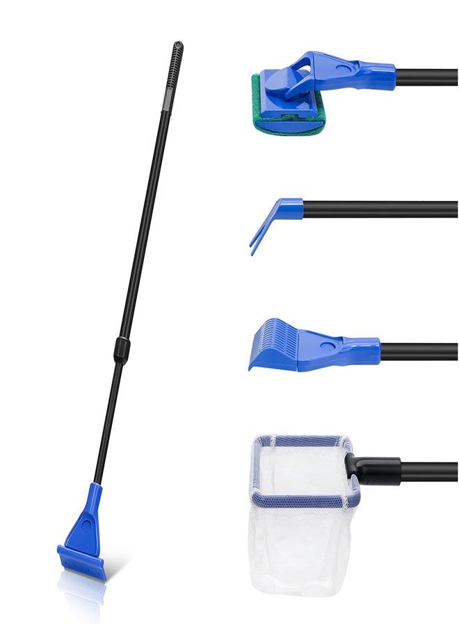 Novique 5 in 1 Fish Tank Cleaner Kit Aquarium Cleaning Tools with 22~32 Inch Extendable Non-Slip Handle Fish Tank Cleaner with Algae Scraper and Fish Net - Image 1