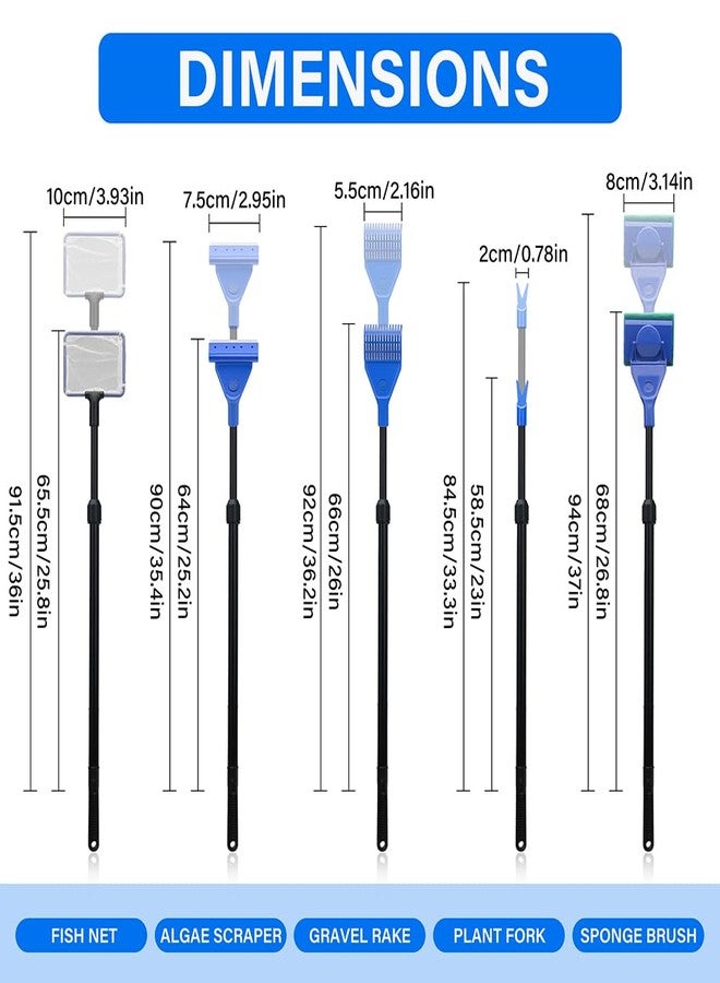 Novique 5 in 1 Fish Tank Cleaner Kit Aquarium Cleaning Tools with 22~32 Inch Extendable Non-Slip Handle Fish Tank Cleaner with Algae Scraper and Fish Net - Image 4