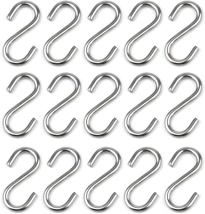 Hamineler 15 Pack Heavy Duty Stainless Steel S Shaped Hooks 2.2 Inch Long 1/5 Inch Thickness S Metal Hooks - Image 1
