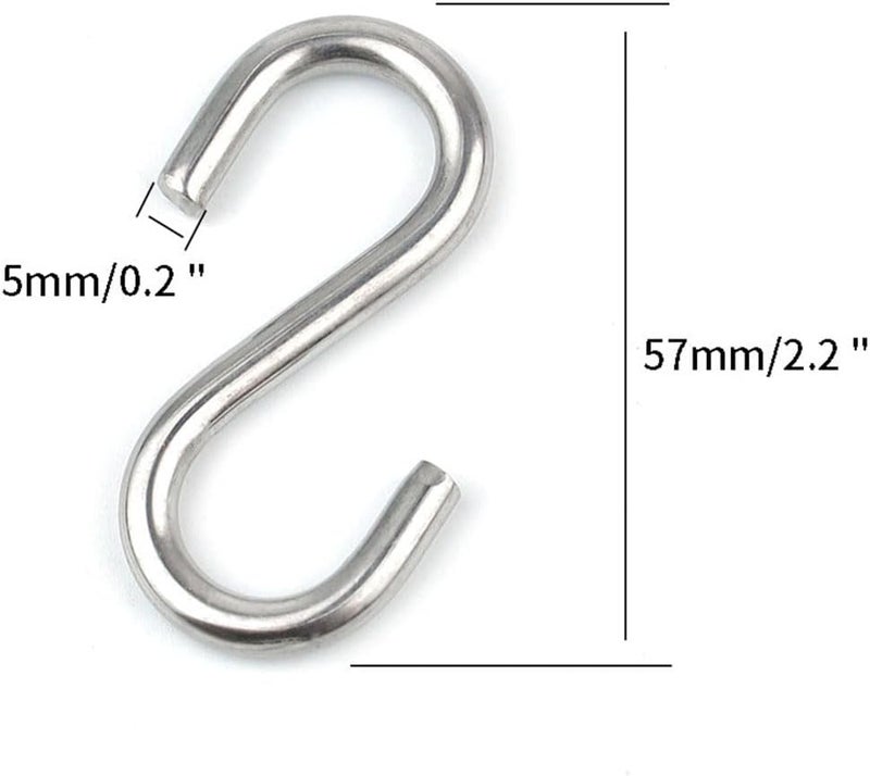 Hamineler 15 Pack Heavy Duty Stainless Steel S Shaped Hooks 2.2 Inch Long 1/5 Inch Thickness S Metal Hooks - Image 2