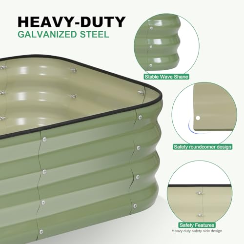 1MORE Raised Garden Bed -4X2X1 Galvanized Planter Box for Outdoor Gardening,3 in 1 Modular Raised Bed Kit with Protective Tape, Gloves for Herb，Ideal for Vegetables and Plants.Green-1Pack - Image 2