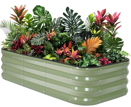 1MORE Raised Garden Bed -4X2X1 Galvanized Planter Box for Outdoor Gardening,3 in 1 Modular Raised Bed Kit with Protective Tape, Gloves for Herb，Ideal for Vegetables and Plants.Green-1Pack - Image 1