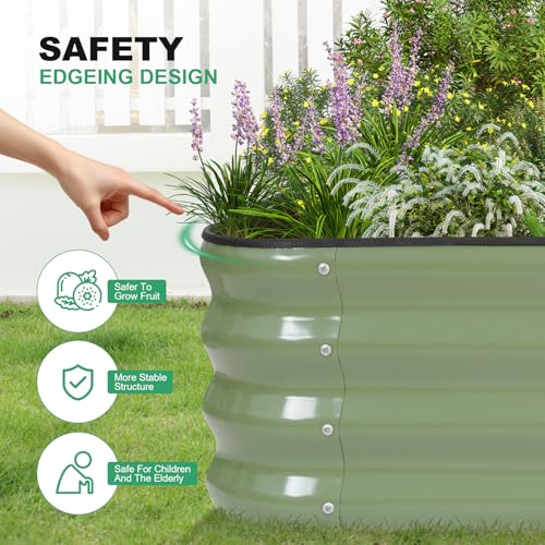 1MORE Raised Garden Bed -4X2X1 Galvanized Planter Box for Outdoor Gardening,3 in 1 Modular Raised Bed Kit with Protective Tape, Gloves for Herb，Ideal for Vegetables and Plants.Green-1Pack - Image 3