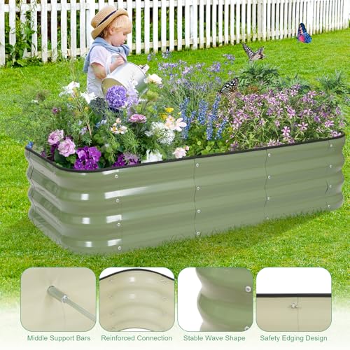 1MORE Raised Garden Bed -4X2X1 Galvanized Planter Box for Outdoor Gardening,3 in 1 Modular Raised Bed Kit with Protective Tape, Gloves for Herb，Ideal for Vegetables and Plants.Green-1Pack - Image 5
