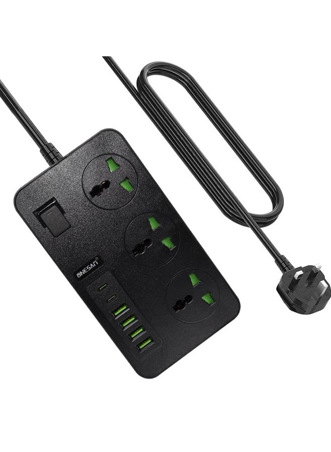 Padom Power socket with 3 Outlets, 4 USB Ports and 2 USB C, 6ft Power Extension Cable with Multiple Outlets,Power strip,USB Charging Station, Built in Child Safety Cover - Image 1