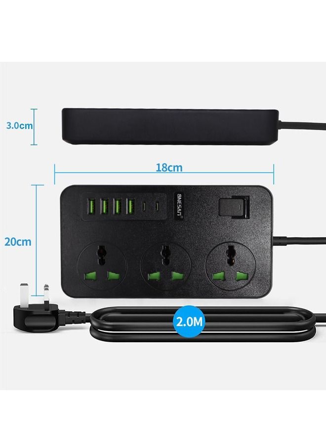 Padom Power socket with 3 Outlets, 4 USB Ports and 2 USB C, 6ft Power Extension Cable with Multiple Outlets,Power strip,USB Charging Station, Built in Child Safety Cover - Image 4