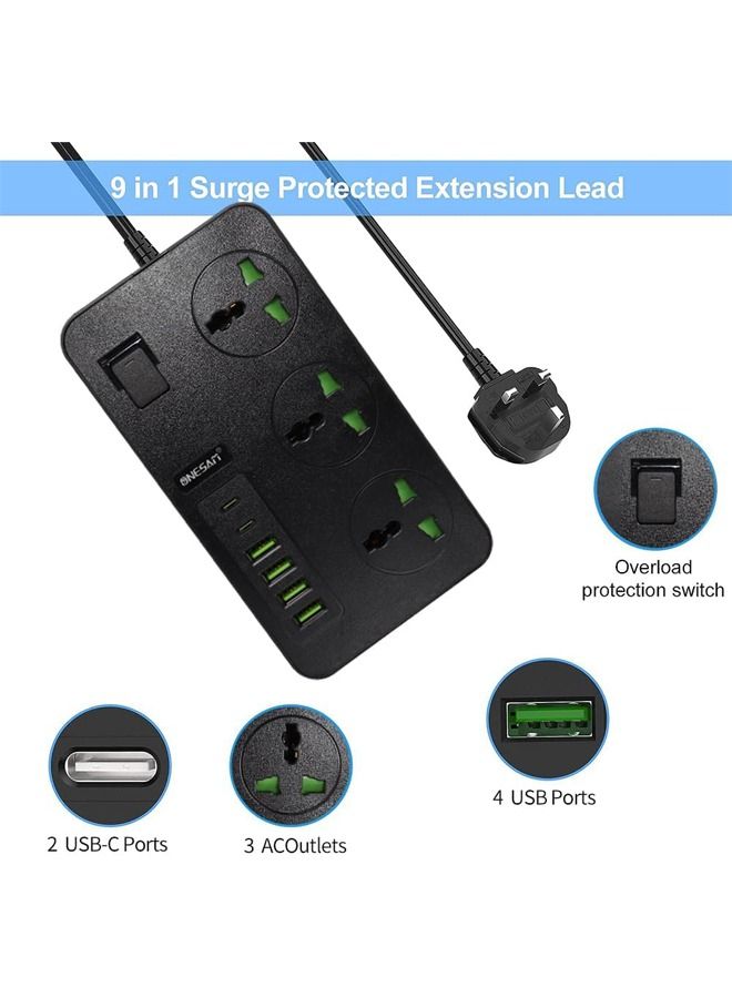 Padom Power socket with 3 Outlets, 4 USB Ports and 2 USB C, 6ft Power Extension Cable with Multiple Outlets,Power strip,USB Charging Station, Built in Child Safety Cover - Image 2