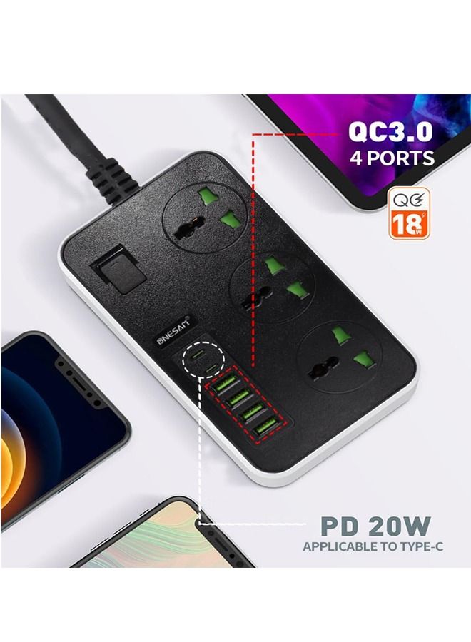 Padom Power socket with 3 Outlets, 4 USB Ports and 2 USB C, 6ft Power Extension Cable with Multiple Outlets,Power strip,USB Charging Station, Built in Child Safety Cover - Image 5