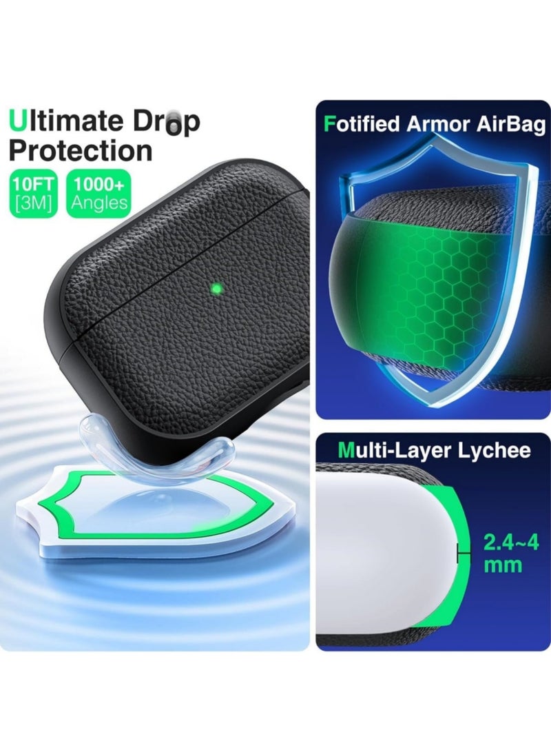 Aookay for AirPods Pro 3 Generation Case, Compatible with AirPods Pro 3 Gen (2025), Drop Protection Cover with Keychain, Litchi Faux Leather, Shock-Proof Protective TPU Case (Black) - Image 5