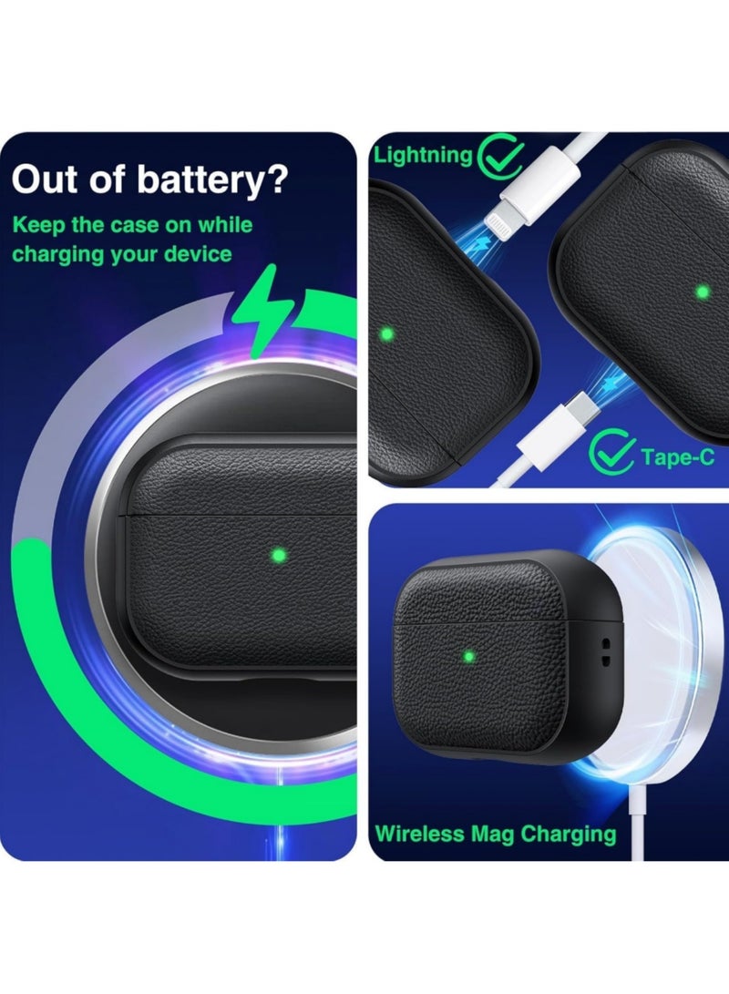 Aookay for AirPods Pro 3 Generation Case, Compatible with AirPods Pro 3 Gen (2025), Drop Protection Cover with Keychain, Litchi Faux Leather, Shock-Proof Protective TPU Case (Black) - Image 4