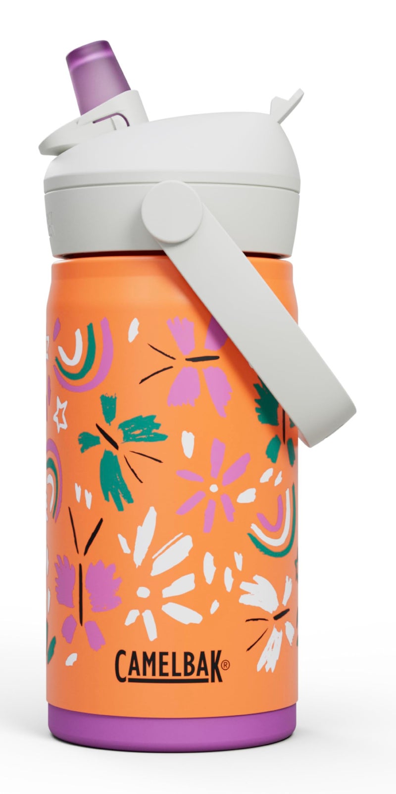 CamelBak Thrive Flip Straw Kids Bite Valve Stainless Steel Water Bottle Butterfly Rainbow 12oz - Image 2