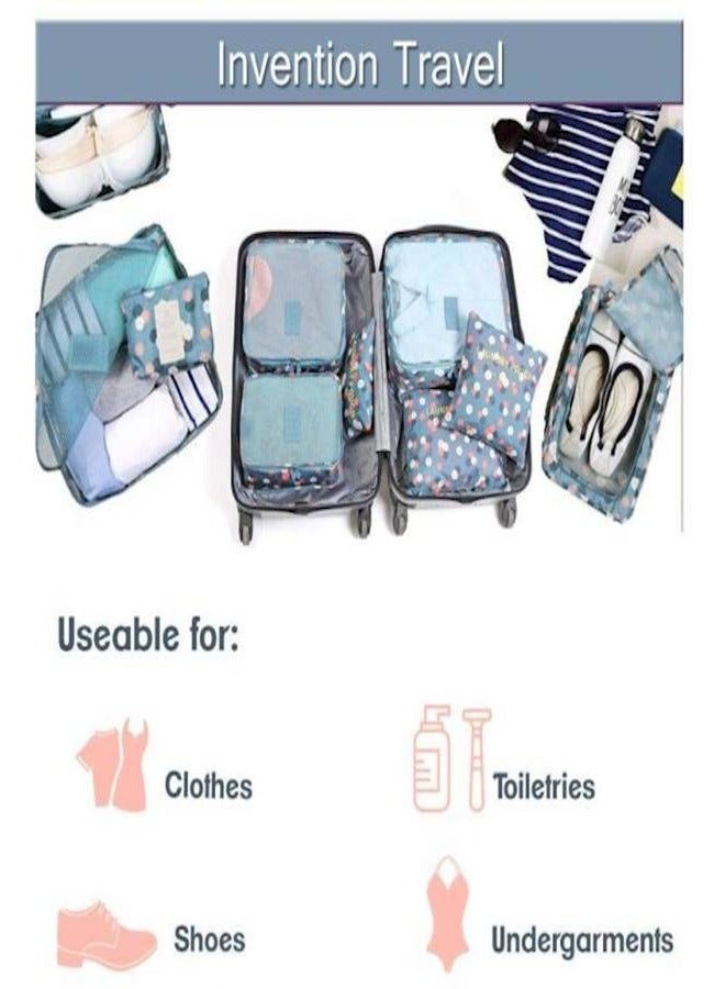 6-Piece Travel Packing Pouch Set Blue/Pink/Beige  - Image 2
