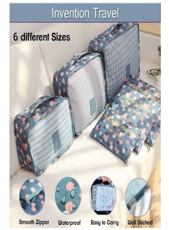 6-Piece Travel Packing Pouch Set Blue/Pink/Beige  - Image 3