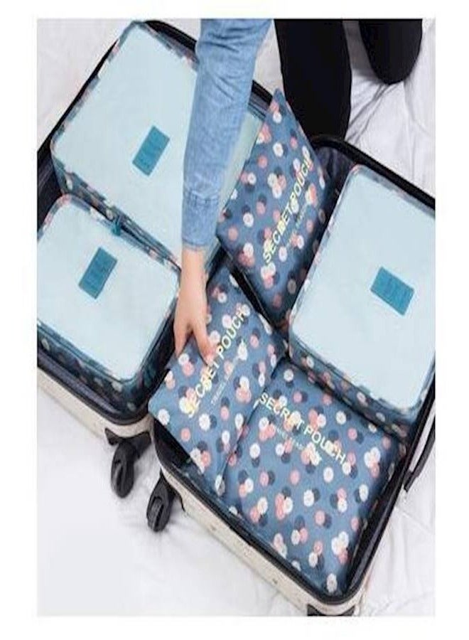 6-Piece Travel Packing Pouch Set Blue/Pink/Beige  - Image 4