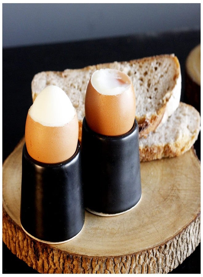 roro Black Matte Ceramic Egg Toppers, Set of 2 - Handcrafted Stoneware for Soft Boiled Eggs, Dishwasher & Microwave Safe, Minimalist Cups for Home & Restaurant - Image 5