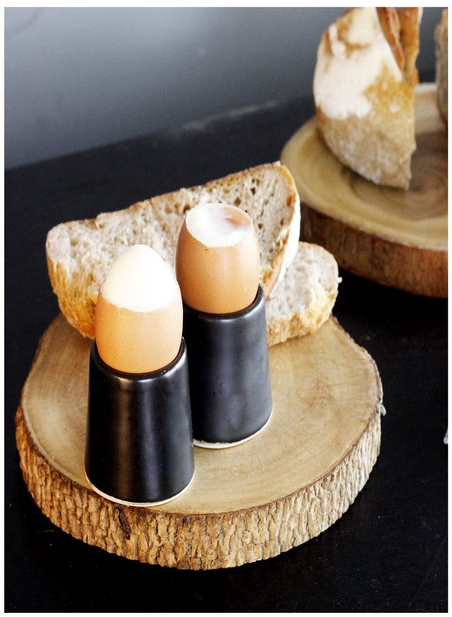 roro Black Matte Ceramic Egg Toppers, Set of 2 - Handcrafted Stoneware for Soft Boiled Eggs, Dishwasher & Microwave Safe, Minimalist Cups for Home & Restaurant - Image 4