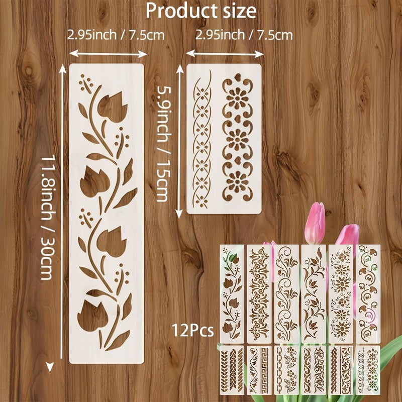 Aeenioy 12Pcs Stencil for Painting, Elegant Lace Design Templates, Reusable DIY Craft Stencils for Fabric, Wood, Canvas, Cake Decoration, Home Decor Projects, Art and Mandala Patterns - Image 2