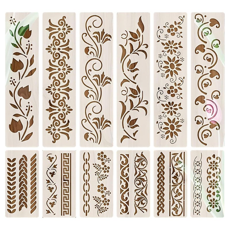 Aeenioy 12Pcs Stencil for Painting, Elegant Lace Design Templates, Reusable DIY Craft Stencils for Fabric, Wood, Canvas, Cake Decoration, Home Decor Projects, Art and Mandala Patterns - Image 1