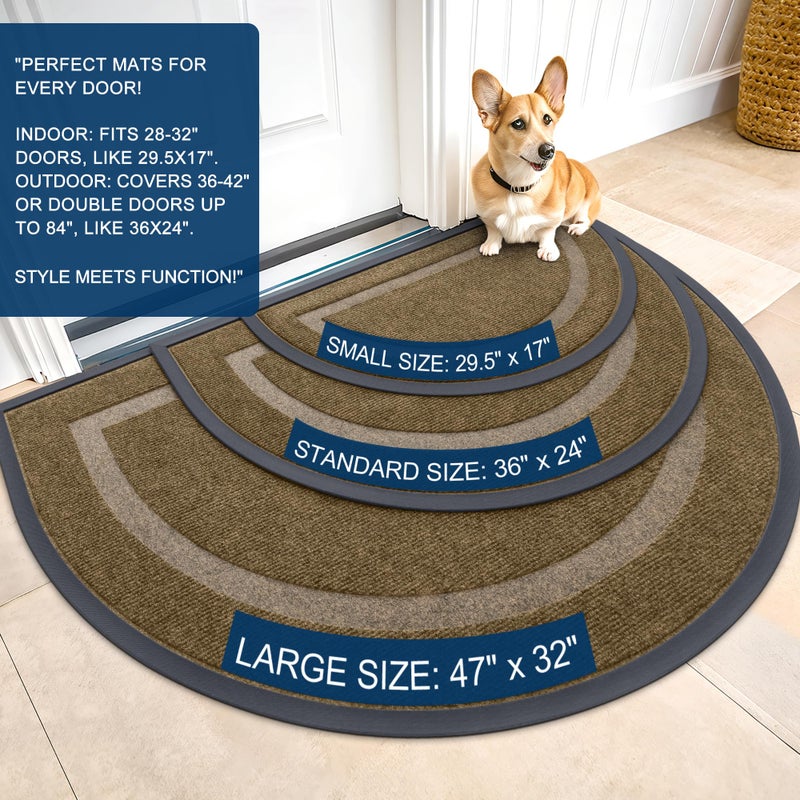 OLANLY Half Circle Door Mat Indoor Outdoor Entrance Welcome, Waterproof All-Season, All-Weather Doormat, Sturdy Natural Rubber, Low Profile, Easy Clean Patio Porch Entryway Mat, 29.5x17, Brown - Image 2