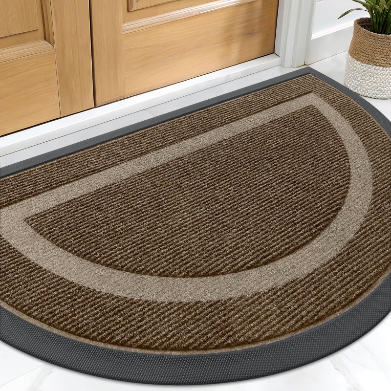 OLANLY Half Circle Door Mat Indoor Outdoor Entrance Welcome, Waterproof All-Season, All-Weather Doormat, Sturdy Natural Rubber, Low Profile, Easy Clean Patio Porch Entryway Mat, 29.5x17, Brown - Image 1