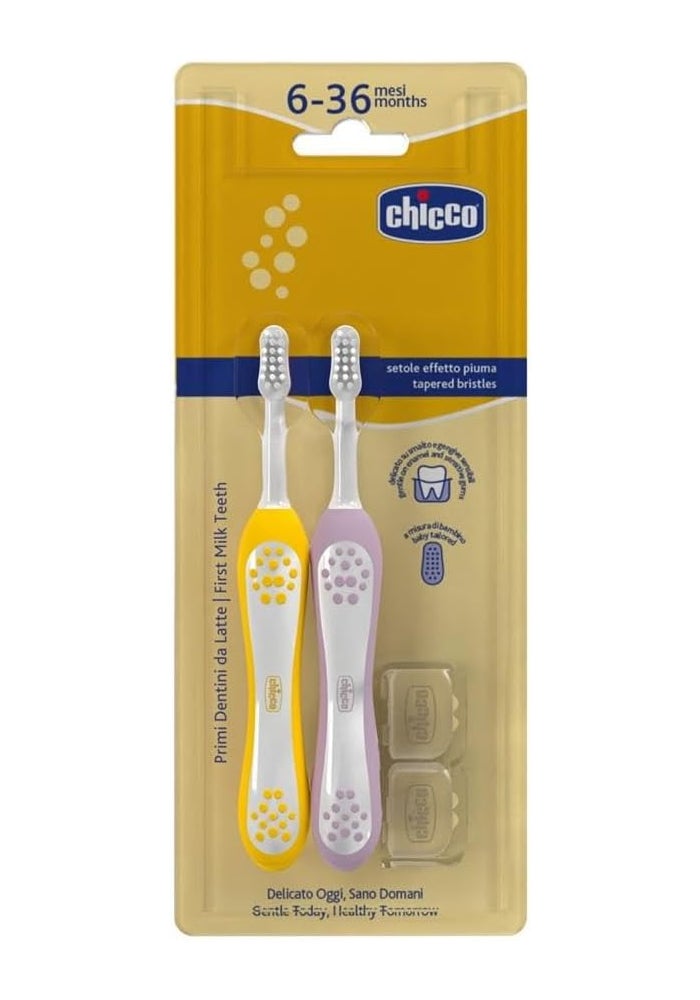 Chicco 2-Pack Kids Toothbrush Set for 6-36 Months with Soft Bristles and Non-Slip Handle