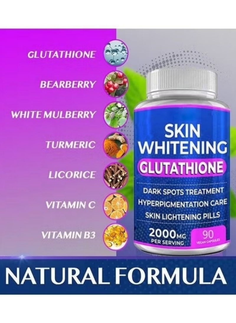 SKIN - 2000mg 90Capsules Glutathione Whitening Pills，Effective Skin Lightening Supplement for Dark Spots, Melasma & Acne Scars - Anti-Aging Antioxidant - Image 1