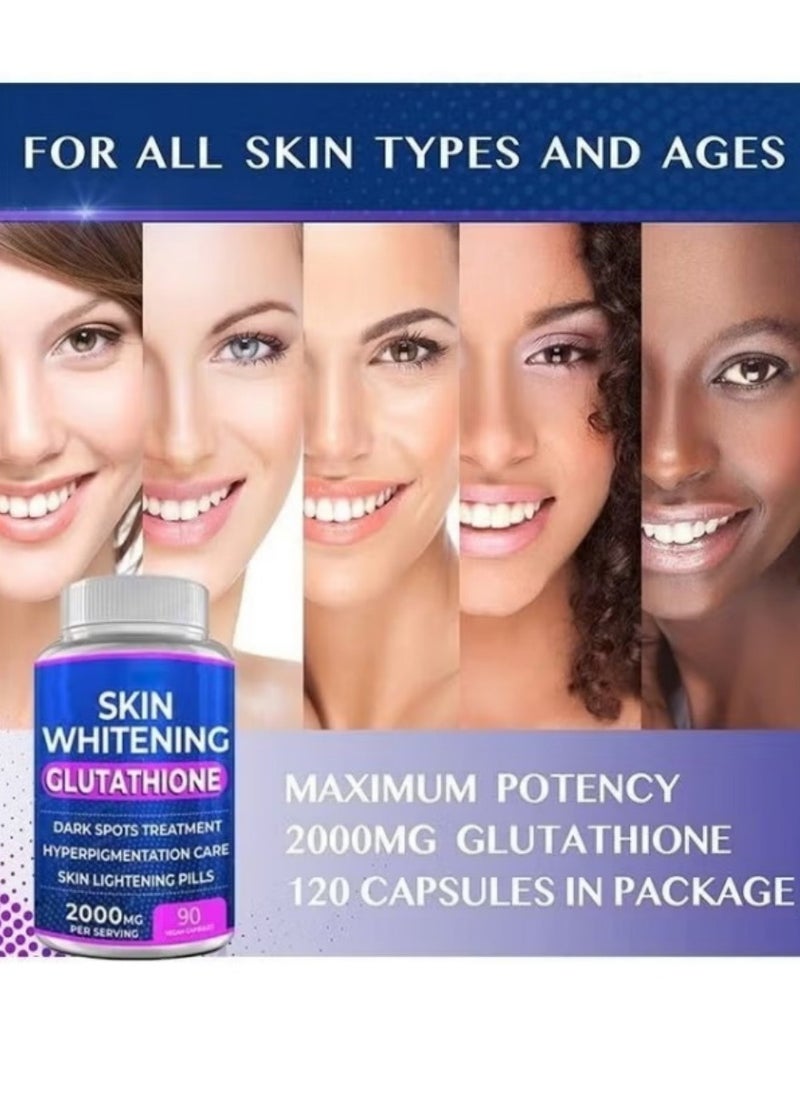 SKIN - 2000mg 90Capsules Glutathione Whitening Pills，Effective Skin Lightening Supplement for Dark Spots, Melasma & Acne Scars - Anti-Aging Antioxidant - Image 1